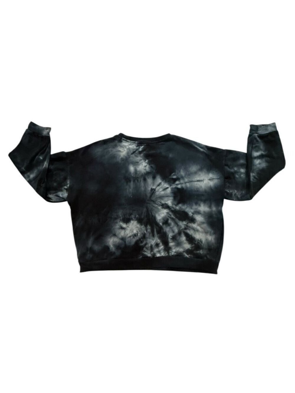 ALLFENIX Black White Tie Dye Cropped Sweatshirt Pullover Long Sleeve Size L